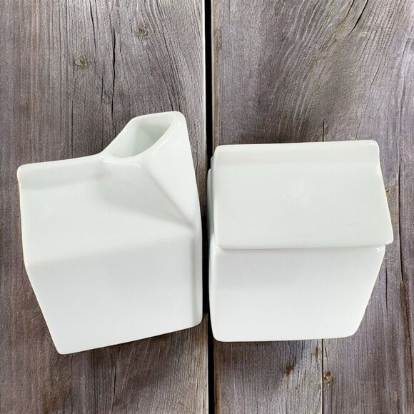 Denmark Sugar And Creamer Set 2 Vitrified Porcelain White Ceramic W Metal Rack - Picture 2 of 11